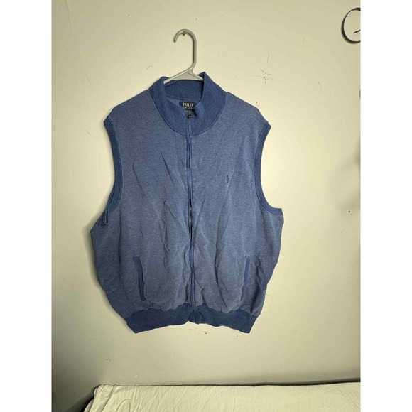 Polo Ralph Lauren Mens Blue Zip-Up Sleeveless Sweater Vest Size 2x pima Cotten - Picture 1 of 5
